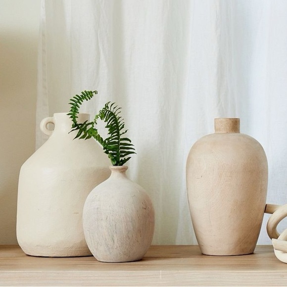 Pottery Barn large mango sold wood large vase beige - Picture 2 of 6